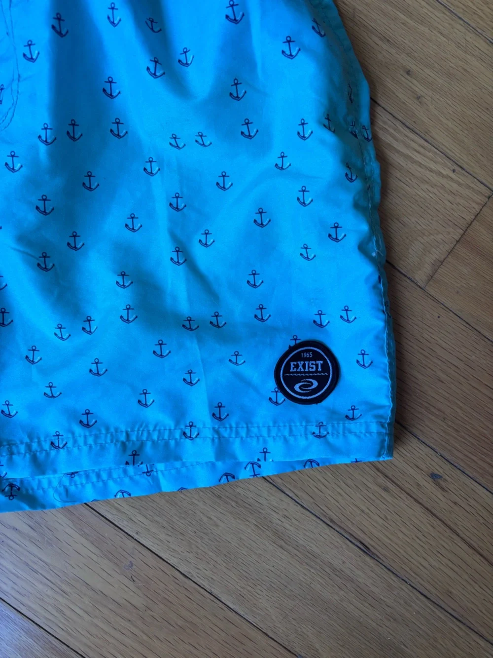 Exist Men's Aqua Swim Trunks with Navy Anchor Print